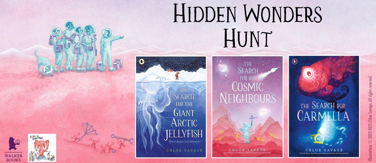 Hidden Wonders Hunt illustrations and book covers
