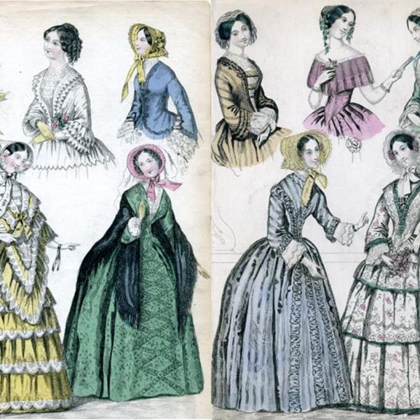 Victorian fashion plate of dresses