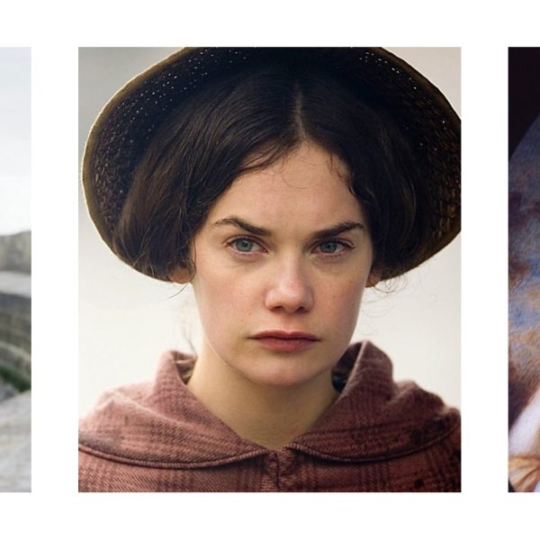 Images from adaptations of Persuasion, Jane Eyre and a portrait of Elizabeth Gaskell as a young woman