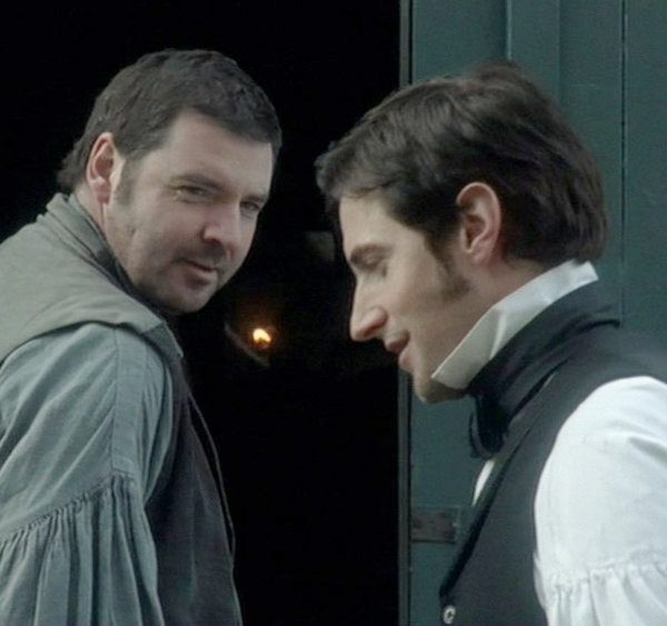 Scene from BBC adaptation of North and South showing John Thornton and Higgins