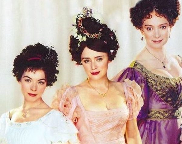 Three women in 1830s period dress from Tv adaptation