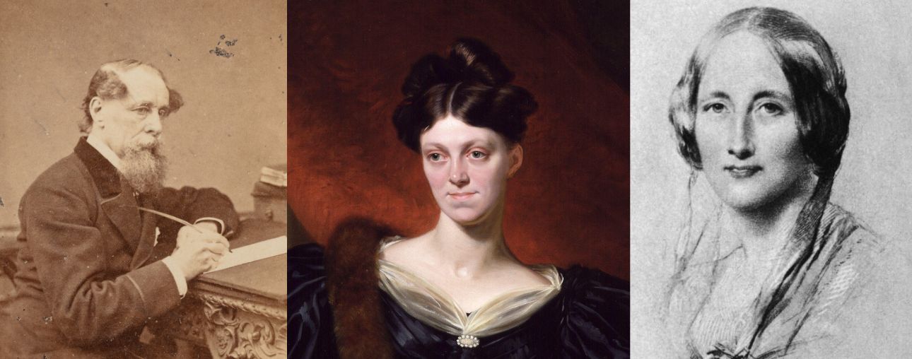 Portraits of Charles Dickens, Harriet Martineau and Elizabeth Gaskell