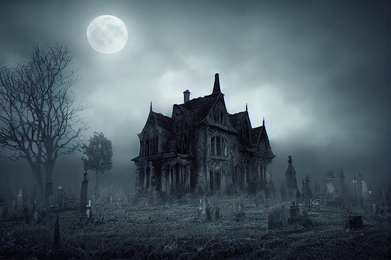 Gothic house by moonlight